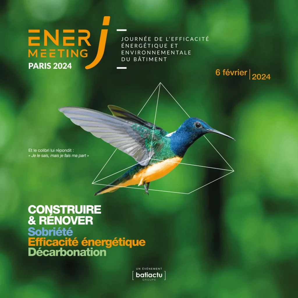 Affiche du Enerj-Meeting 2024, événement énergie et bâtiment, créée par l'agence Alkantara