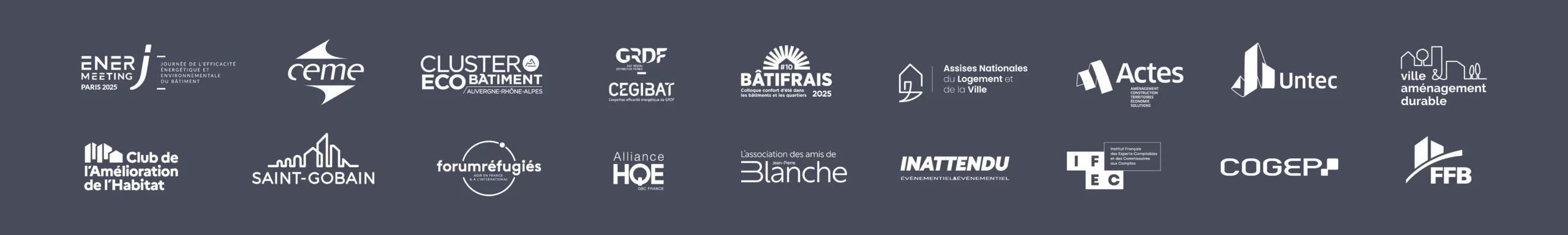 Logos Clients d'Alkantara Logos des clients de l'agence Alkantara sur fond bleu-gris